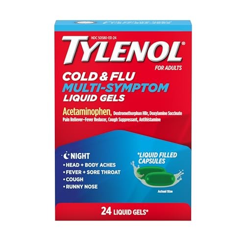 Tylenol Cold + Flu Nighttime Liquid Gels, Multi-Symptom Relief – 24 Ct