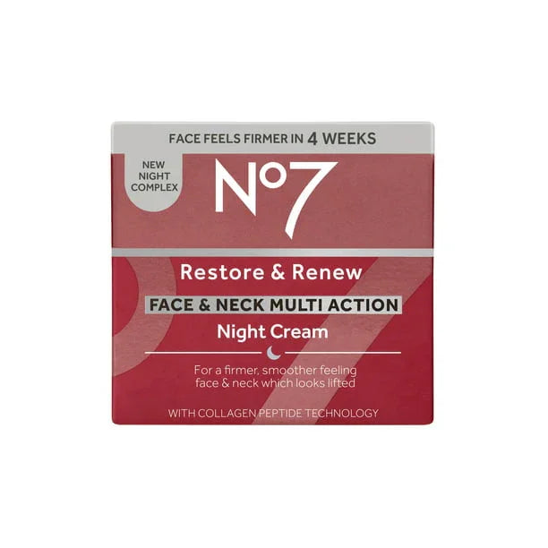No7 Restore & Renew Multi Action Face & Neck Night Cream Face Moisturizer with Peptides and Hyaluronic Acid, 1.69 oz - Exotic Pro