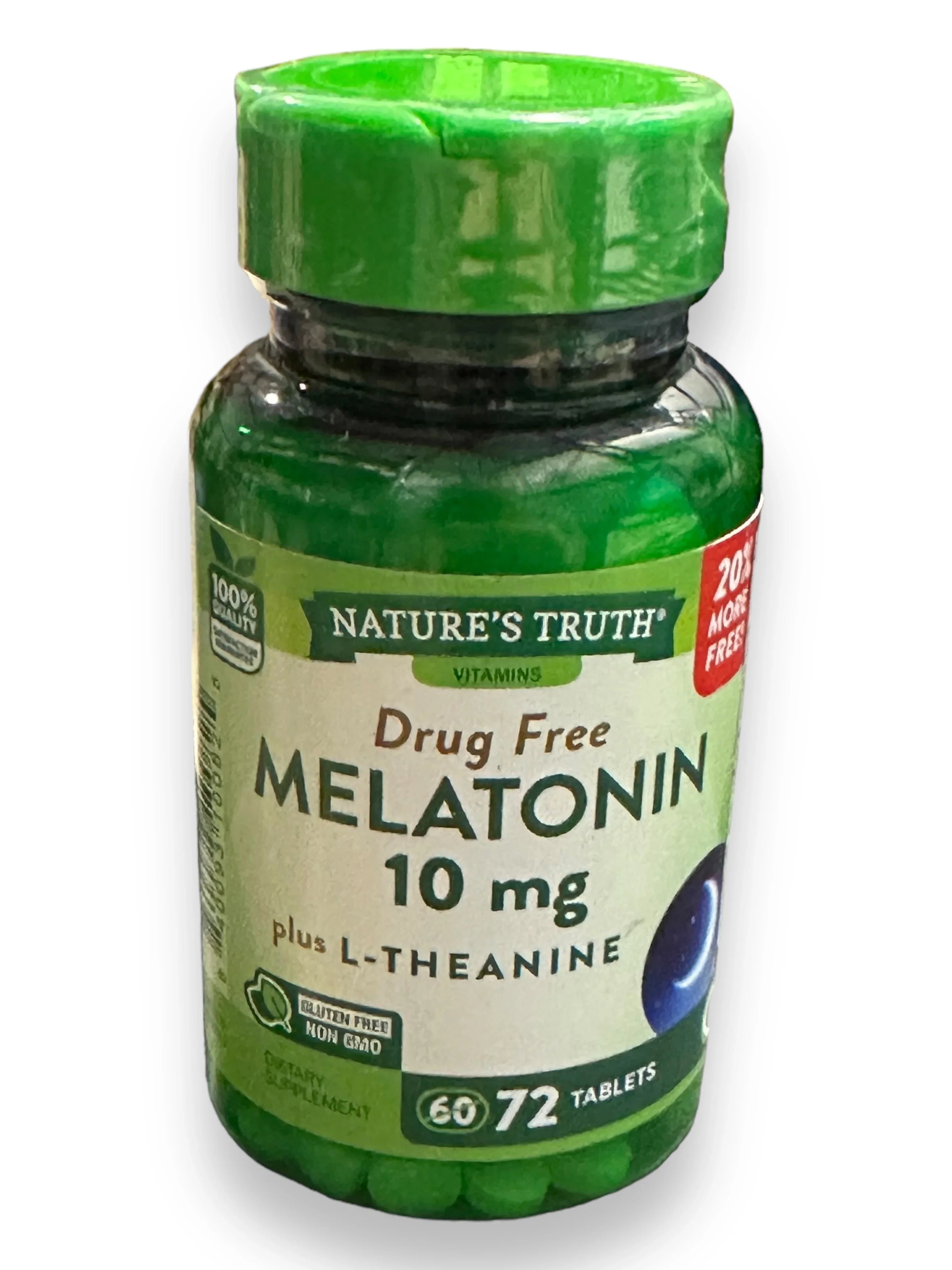 Melatonin 10 mg + L-Theanine | 72 Tablets | Maximum Strength Nighttime Sleep Aid | Vegetarian, Non-GMO, Gluten Free | by Nature's Truth - Exotic Pro