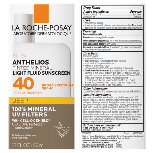 La Roche-Posay Anthelios Tinted Mineral Sunscreen SPF 40 – 1.7oz  DEEP