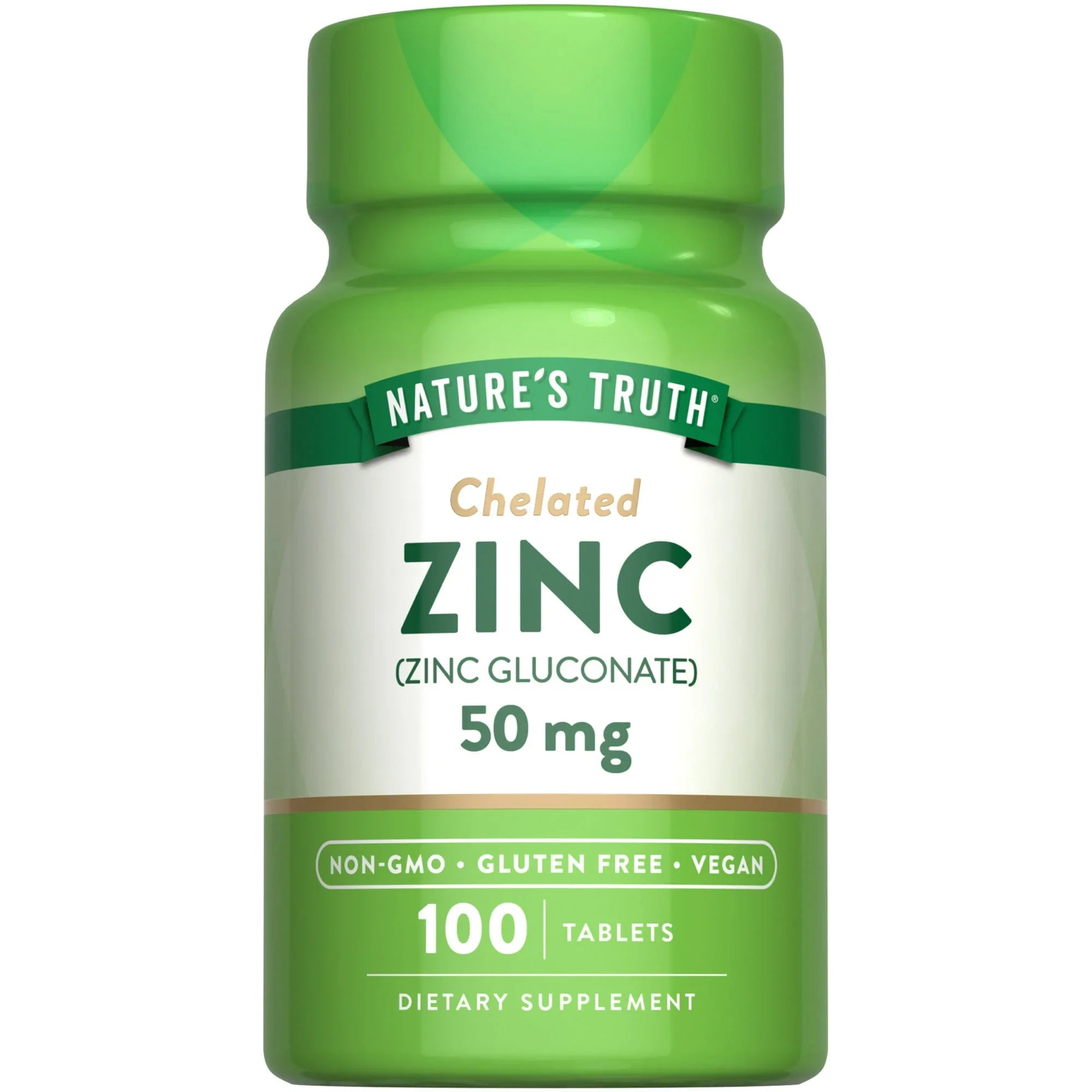 Nature's Truth Chelated Zinc 50mg | 100 Tablets | Essential Mineral Supplement | from Zinc Gluconate | Vegetarian, Non-GMO, Gluten Free - Exotic Pro