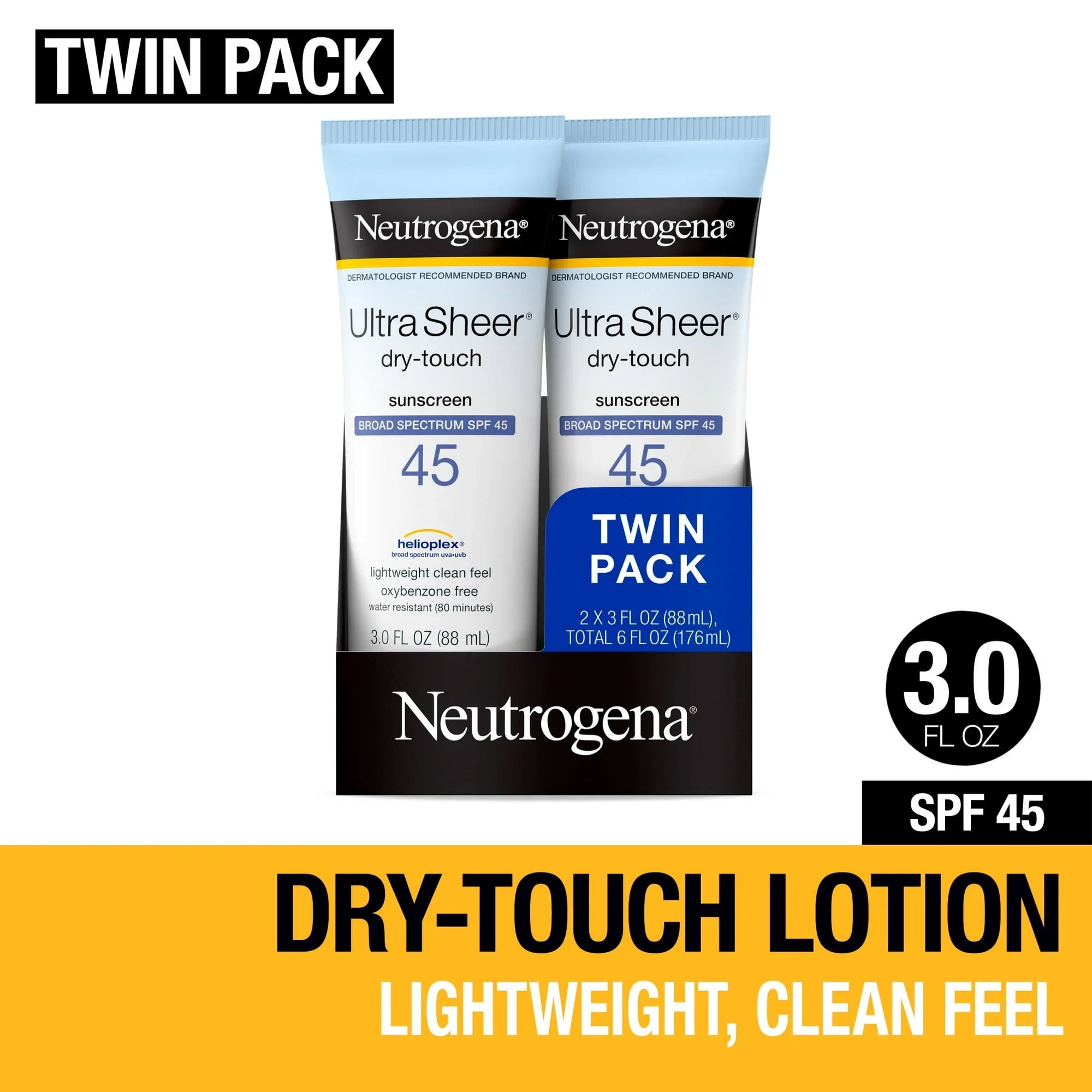 Neutrogena Ultra Sheer Dry-Touch SPF 45 Sunscreen Lotion, 2 x 3 fl. oz - Exotic Pro