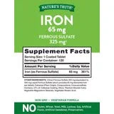 Iron Ferrous Sulfate 65mg | 120 Vegetarian Tablets | Non-GMO and Gluten Free Supplement | By Nature's Truth - Exotic Pro
