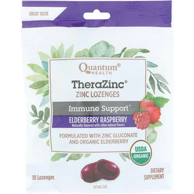 Quantum Health Cough Relief TheraZinc Lozenges Elderberry and Raspberry 18 count Lozenge - Exotic Pro