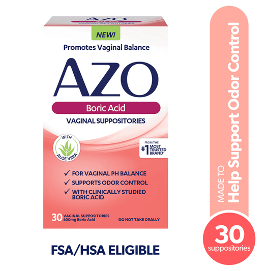 AZO Boric Acid Vaginal Suppositories for Odor Control, 30 Ct, HSA/FSA Eligible