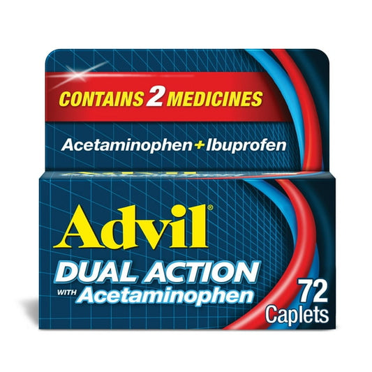 Advil Dual Action Caplets – Ibuprofen & Acetaminophen Pain Relief, 72 Ct