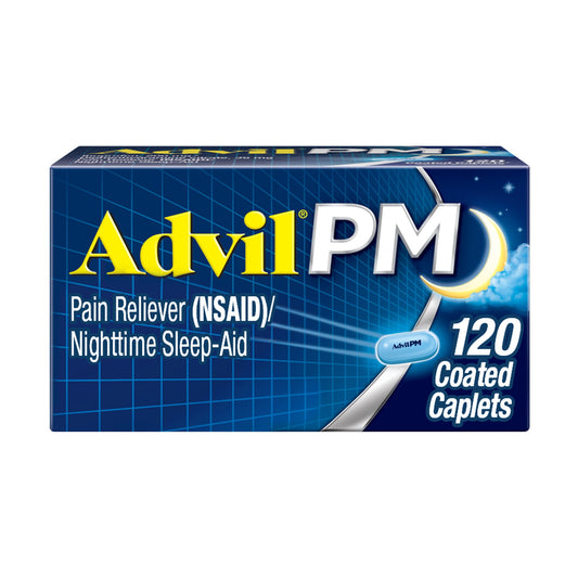 Advil PM Caplets – Ibuprofen & Sleep Aid for Pain Relief, Coated, 120 Ct