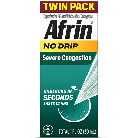 Afrin No Drip Severe Congestion Nasal Spray – 2x15mL Pump Bottles