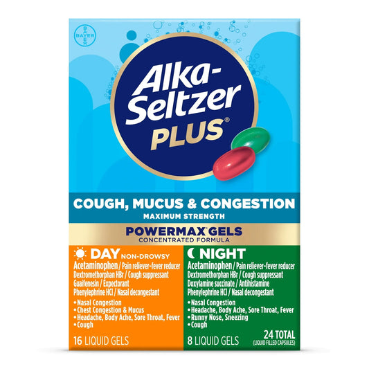 Alka-Seltzer Plus Max Cough & Congestion Day+Night Liquid Gels, 24 Ct - Exotic Pro