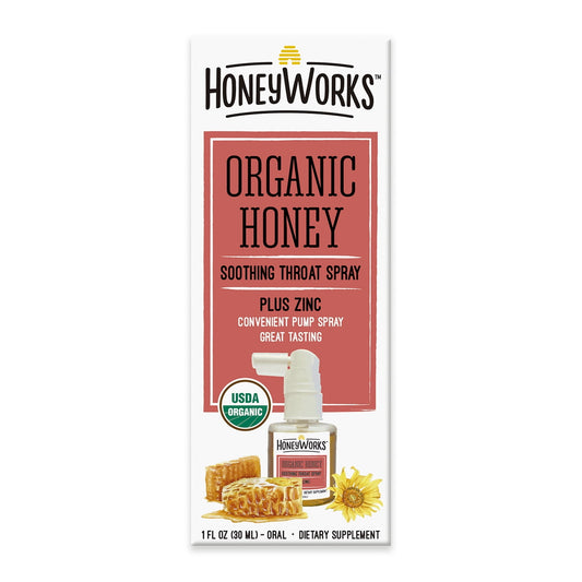 Honey Works Soothing Organic Honey Spray – 1 fl oz | Sore Throat Relief