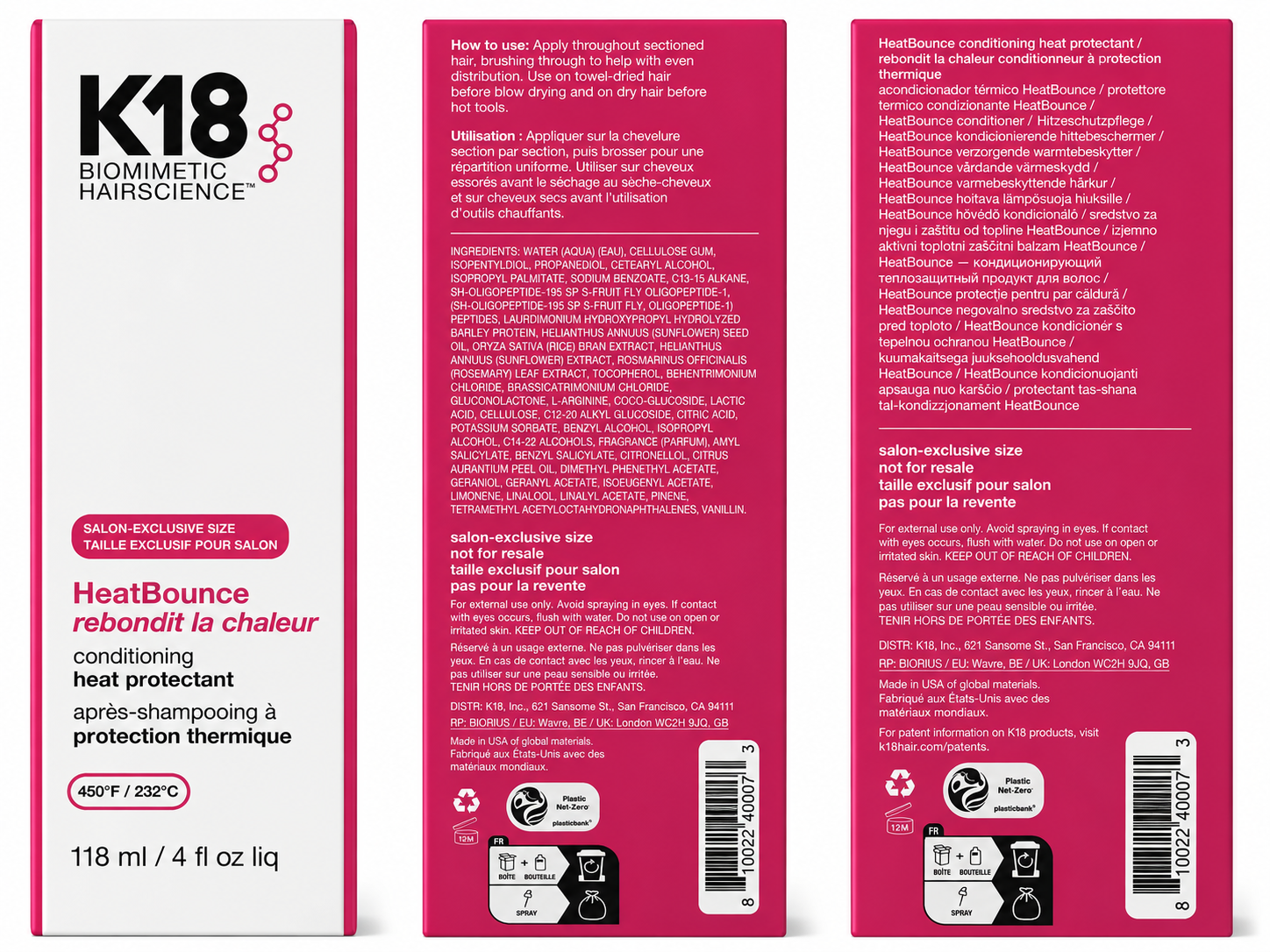 K18 Biomimetic Hairscience HeatBounce Conditioning Heat Protectant – 4 oz