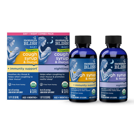 Mommy's Bliss Organic Day & Night Cough Syrup – Babies 4M+, 2-Pack (1.67 fl oz Each)