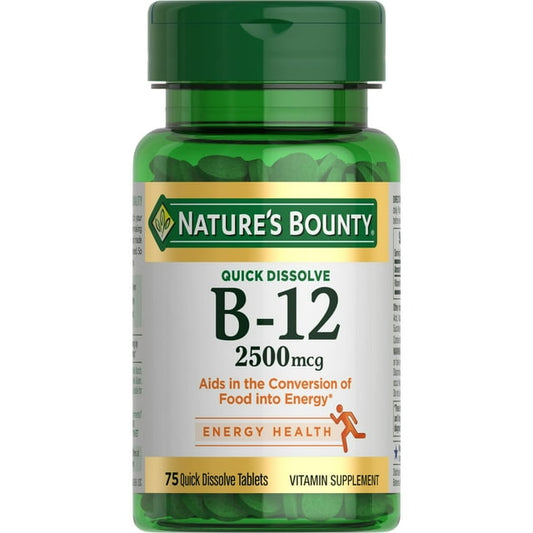 Nature’s Bounty Vitamin B12 2500mcg Cherry Quick Dissolve – 75 Tablets