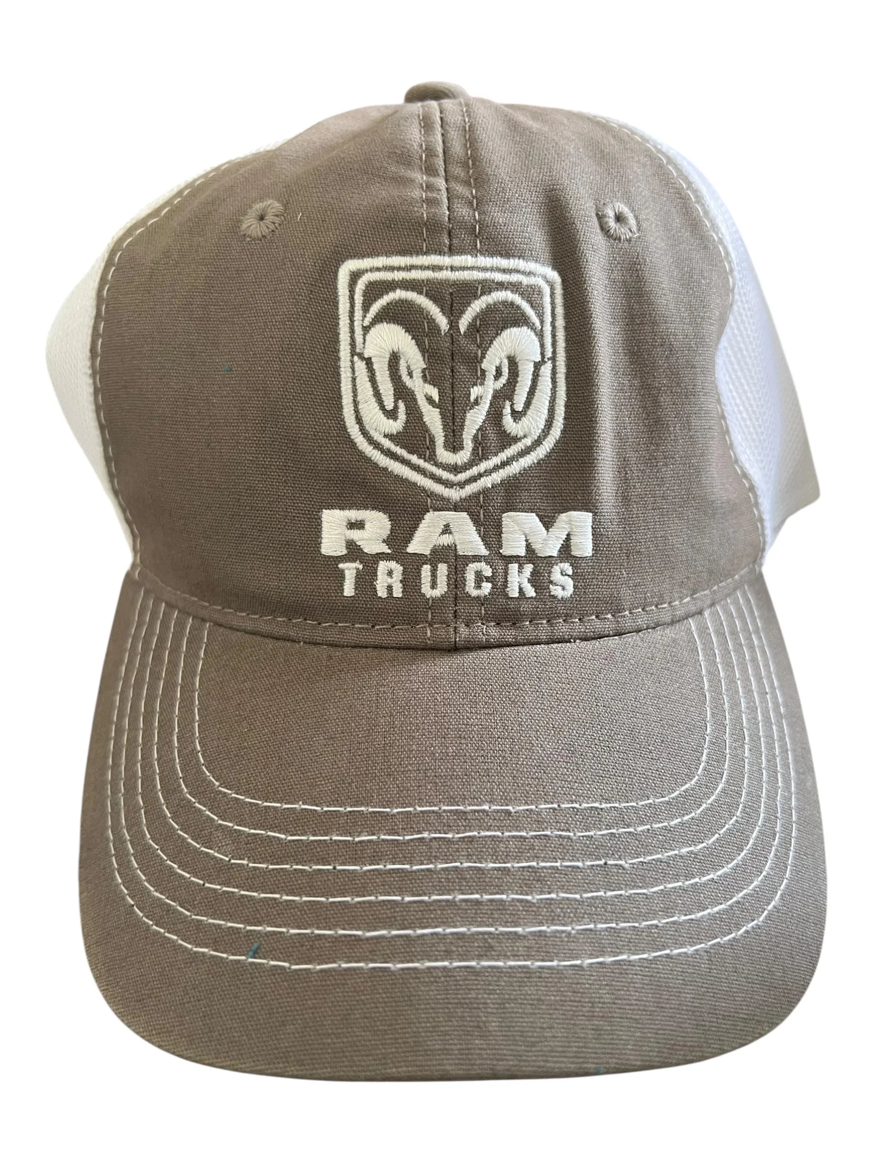 Dodge Ram Logo Trucker Snapback Hat - Brown & White Mesh Adjustable Cap - Exotic Pro