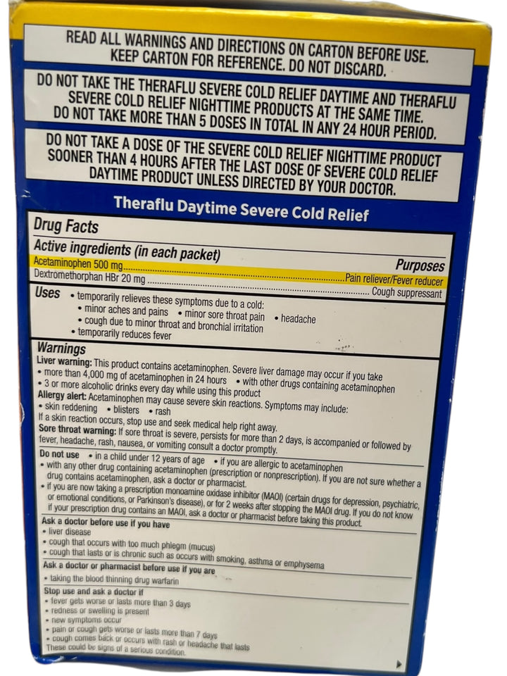 Theraflu Severe Cold &amp; Flu Powder – Day/Night Honey Lemon, 12 Ct - Exotic Pro