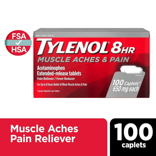 Tylenol 8 Hour Muscle Aches & Pain Relief Tablets – 100 Count
