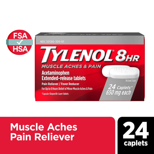 Tylenol 8 Hour Muscle Aches & Pain Relief Caplets, 650mg, 24 Ct - Exotic Pro