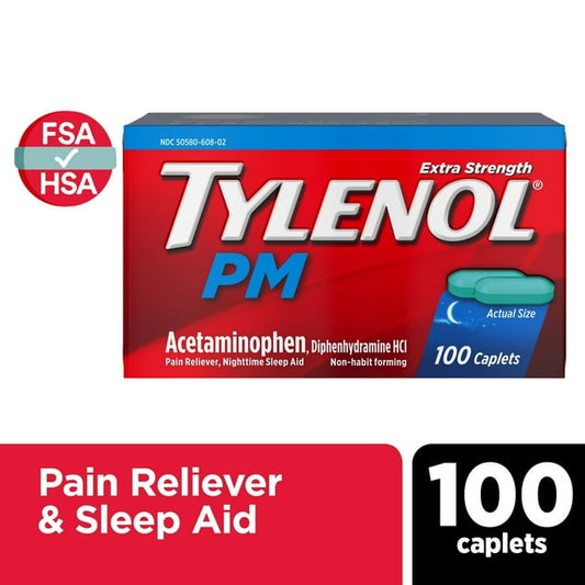 Tylenol PM Extra Strength Pain Reliever & Sleep Aid Caplets – 100 Ct