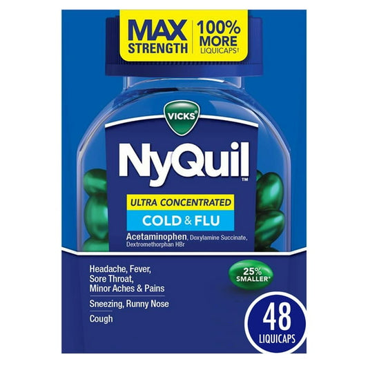 Vicks NyQuil Liquicaps Cold & Flu Relief, Ultra Concentrated Formula, 48 Ct
