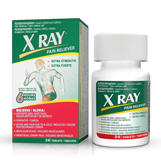 X RAY Extra Strength Pain Reliever with Acetaminophen, Aspirin & Caffeine – 24 Ct