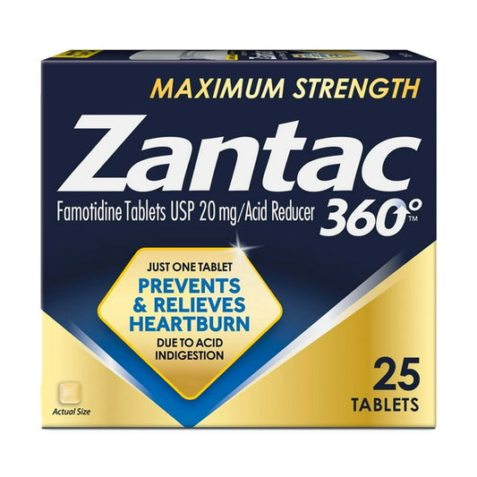 Zantac 360 Max Strength Famotidine 20mg – 25 Ct Acid Reducer Tablets