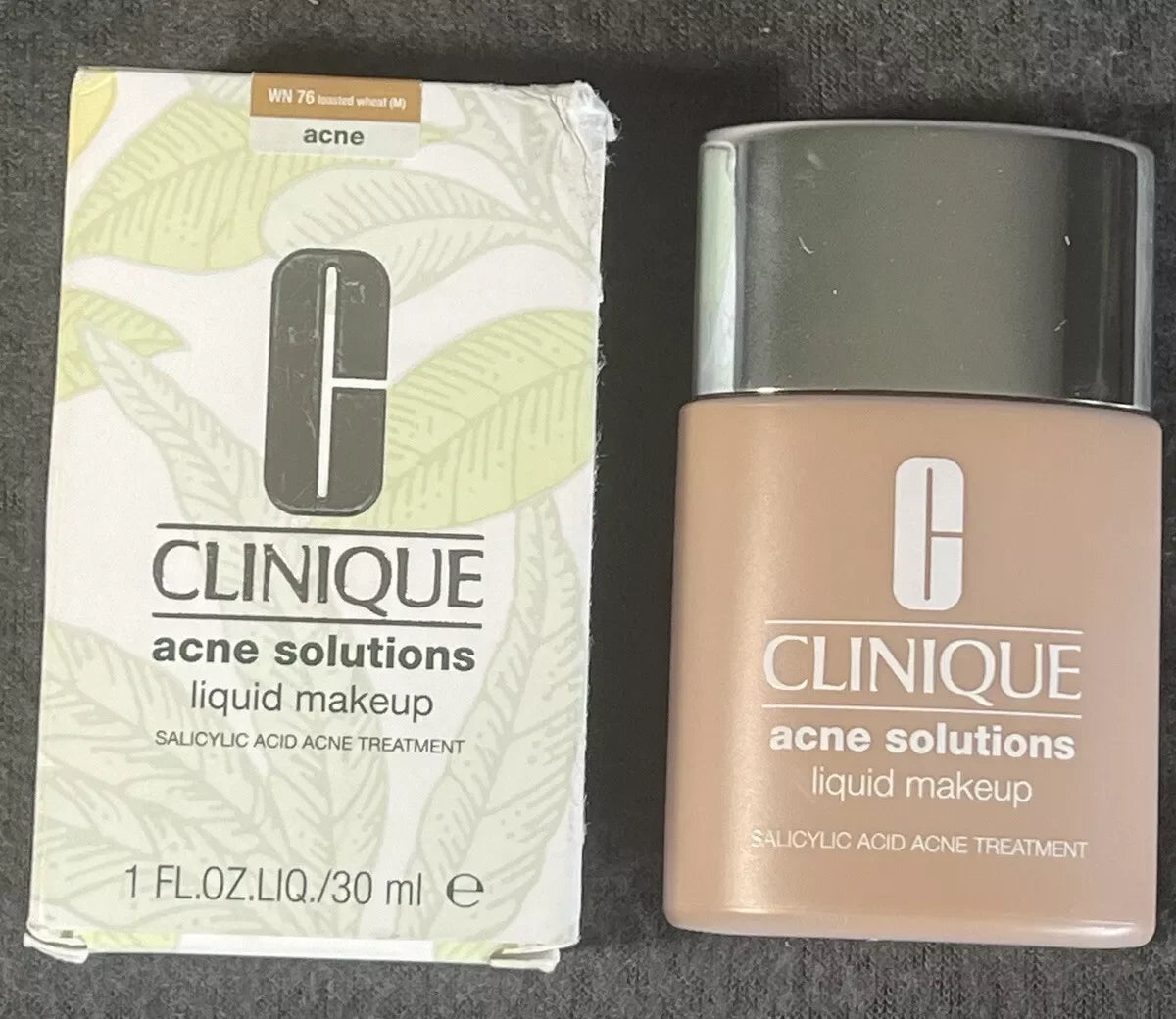 Clinique Acne Solutions Liquid Makeup WN 76 Toasted Wheat (M) 1oz - Salicylic Acid Formula - Exotic Pro